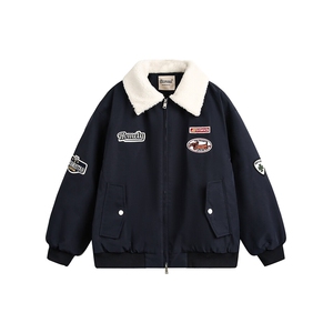 2025冬款翻领摇粒绒拼色绣标棉服-5661-228