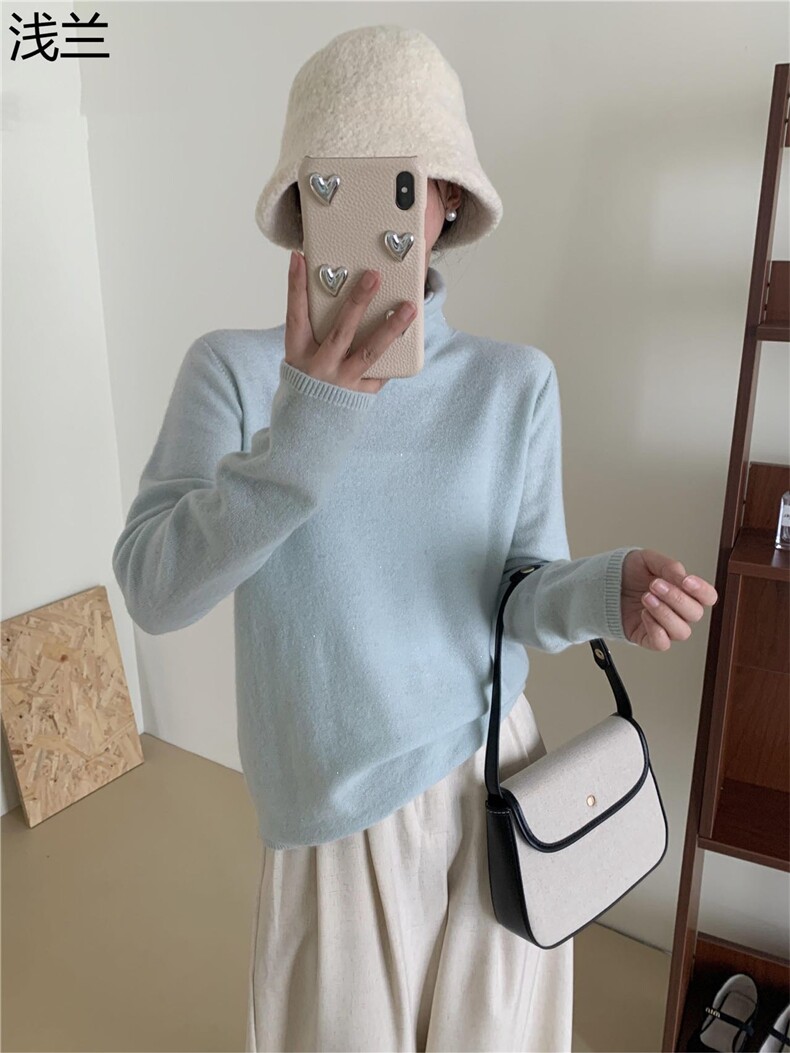时尚百搭10%立体花纹堆堆领女士打底衫图片