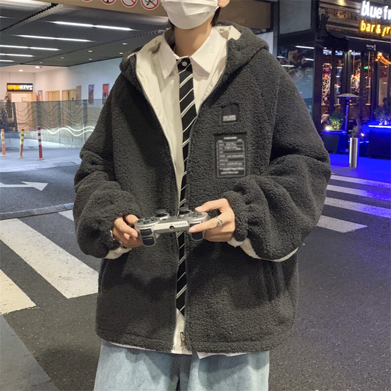 秋冬季羊羔毛外套潮宽松加绒加厚衣ins港风连帽袄W2278-P70,男装棉衣,星座512-3