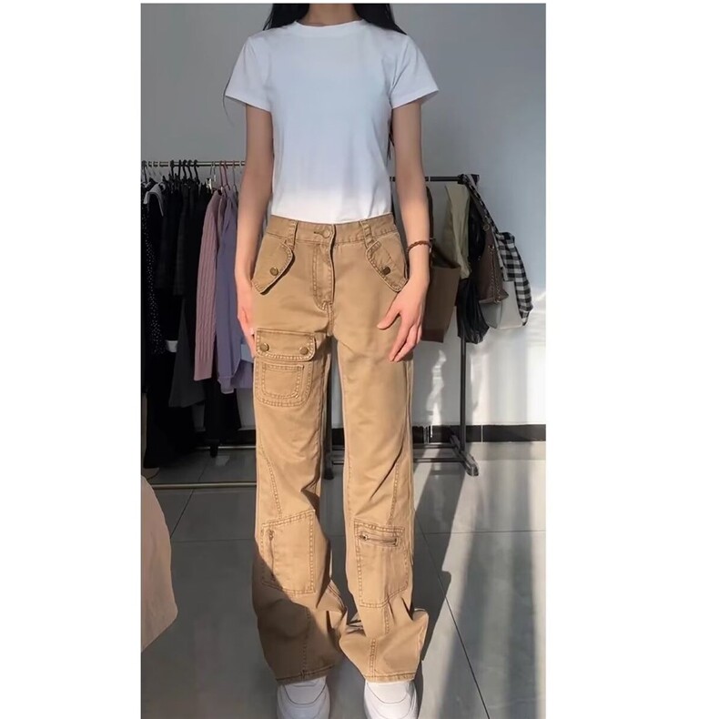 春秋无品牌常规美式微喇牛仔裤女拖地休闲长裤子直筒裤潮流高腰,男装牛仔裤,星座506A