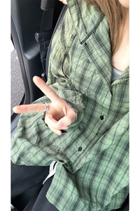 连帽格子长袖衬衫男女宽松衬衣防晒外套美式复古C2238-特价P33图片