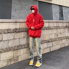 高街排扣黄泥牛仔裤侧拉链男美式潮牌宽松直筒水洗开叉长裤，男装牛仔裤，星座506A