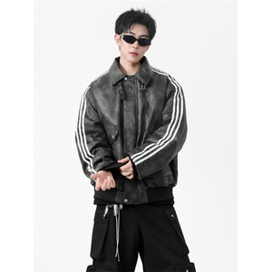 自拍无影墙男模  品质pu皮  保暖三条杠棉衣 KD188-P145图片