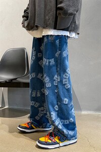 推荐！港风宽松潮流直筒牛仔长裤男女B377-N679-P4558图片