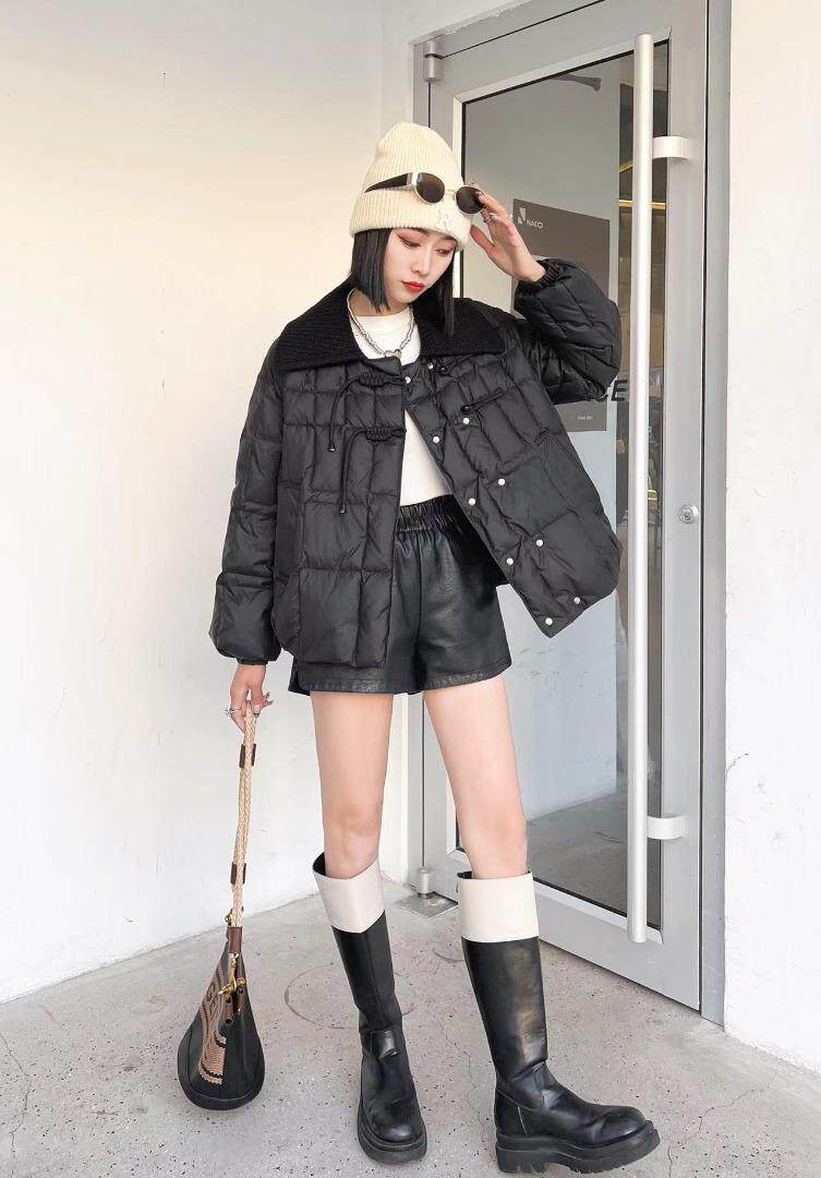 [现货]羽绒服拼接毛线领，两色，两码，女装羽绒服，依柏璐(1F)