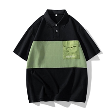夏季新款大码日系宽松拼接冰丝时尚休闲翻领短袖T恤polo衫P212P50，男装T恤，电商B226-2（原B217-2）