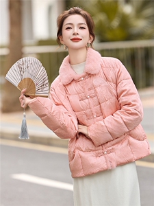 新中式白鸭绒羽绒服外套女2025冬季新款重工刺绣水貂毛提花外套图片