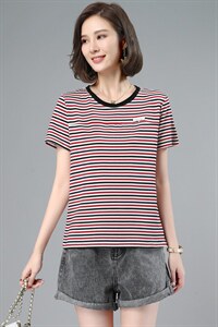 板酷2026夏装新款时尚宽松休闲横条纹T恤女短袖B615图片