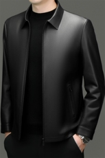 海宁真皮皮衣2025年秋季新款纯色翻领拉链绵羊皮皮衣外套中老年春，男装皮衣，电商B360A（原721A）