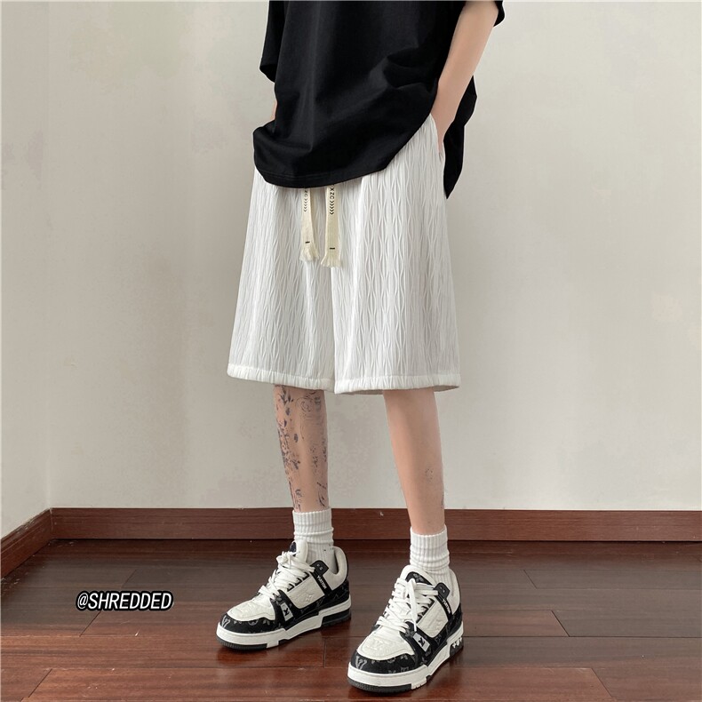 港风夏季新款波浪冰丝裤男生宽松薄款短裤B315-K23318-P35控48,男装休闲裤,电商B315