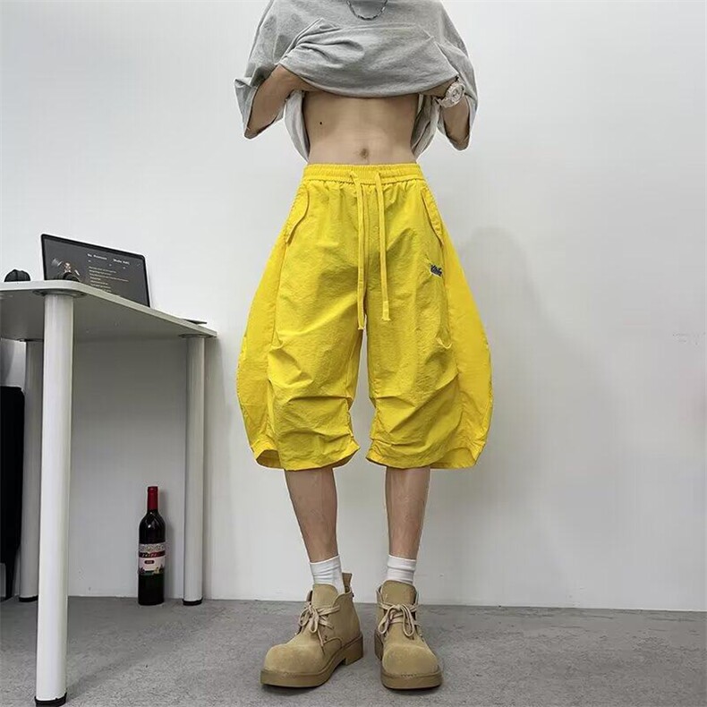 YC0399-P36五分短裤男夏季薄款宽松七分裤褶皱设计感裤子休闲中裤,男装牛仔裤,电商C233