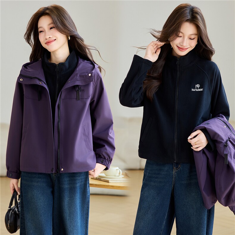 2026年春季派克服可拆卸两件套摇粒绒内胆外套冲锋衣,女装派克服,简韵佳