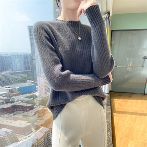 时尚百搭女士羊毛衫 半高领纯色休闲毛衣 显瘦保暖长袖针织衫图片