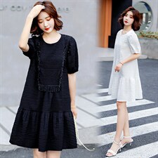 2026新款年夏季圆领时尚气质中长款百搭韩版优雅连衣裙，女装连衣裙，尚洛菲