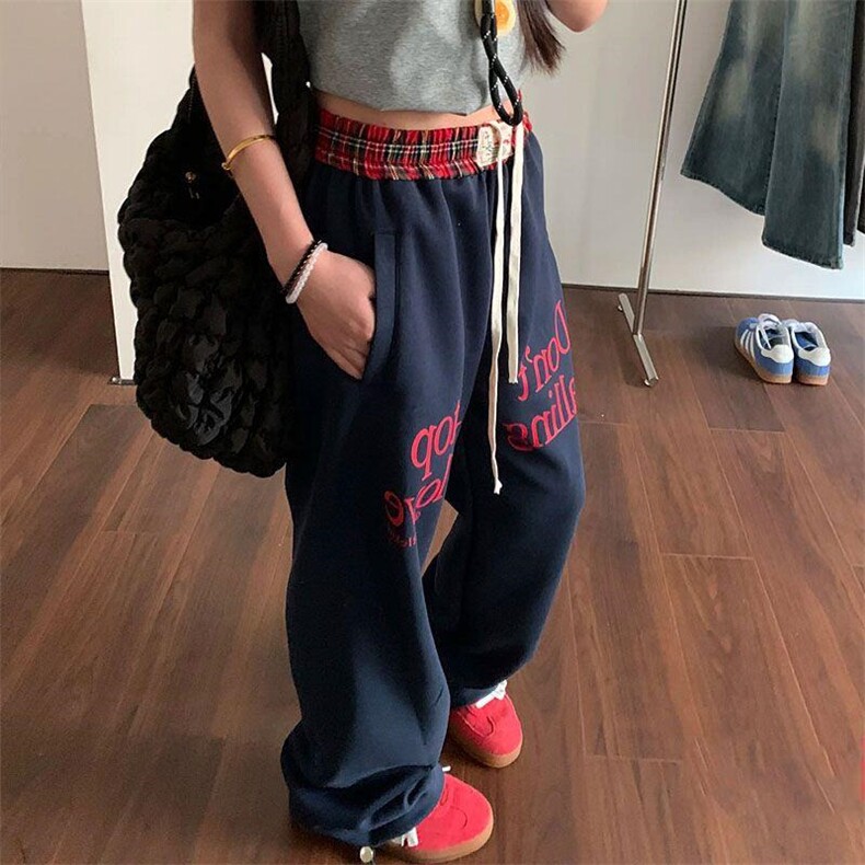 【有货】美式复古运动裤子男女款拼接撞色假两件裤子J01CC-特P45,女装休闲裤,星座1007（原301D）