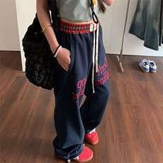 【有货】美式复古运动裤子男女款拼接撞色假两件裤子J01CC-特P45，女装休闲裤，星座1007（原301D）