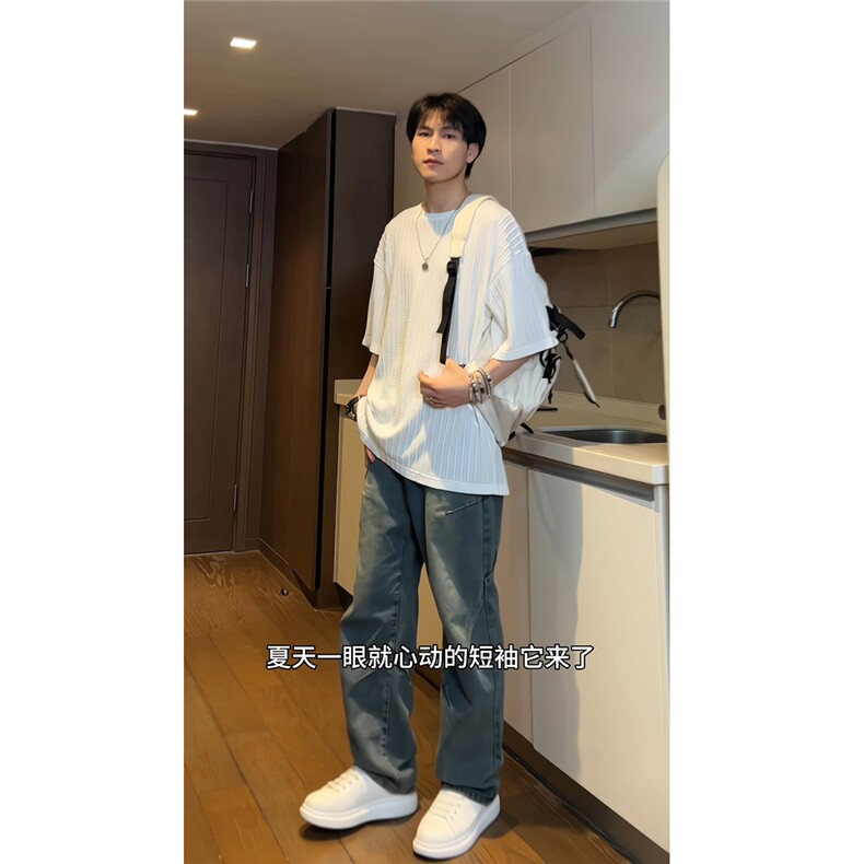 2025夏季新款纹理提花纯色中袖打底圆领短袖T恤TX508-特P25,男装T恤,电商A006