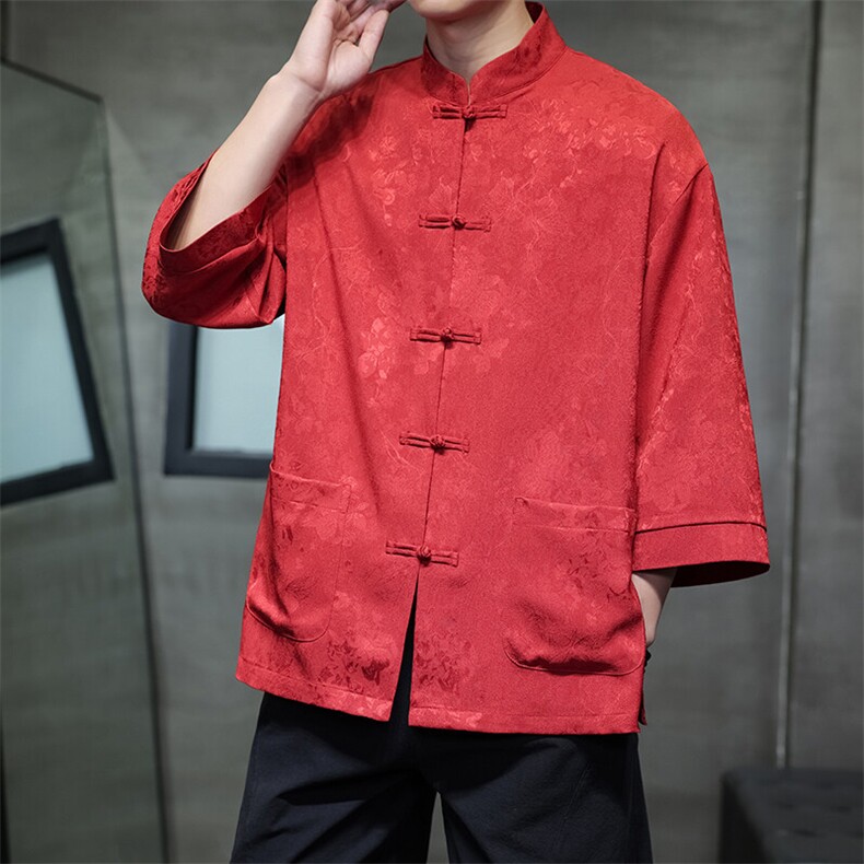 2025夏季风立领提花七分袖衬衫宽松大码上衣CS2502-P7088图片