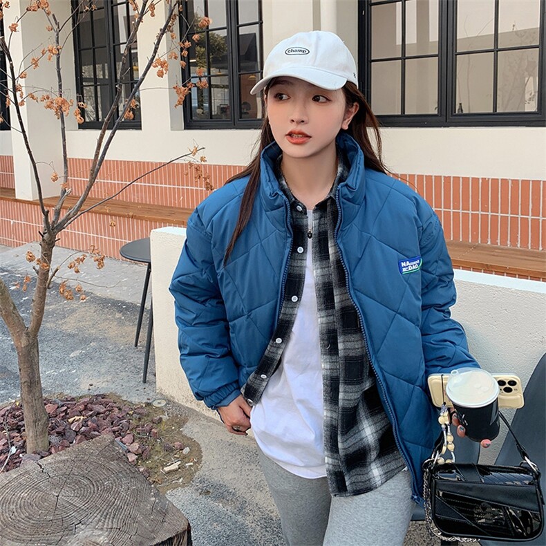 菱形格子压皱立领棉衣复古外套女可爱棉服C582-80,男装棉衣,星座911-2(原星座613-2）