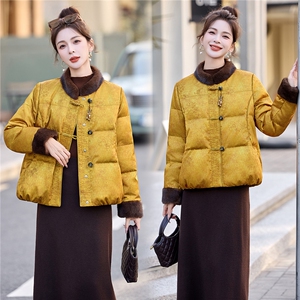 新中式盘扣羽绒服2025年冬季新款气质复古短款毛绒白鸭绒保暖外套图片