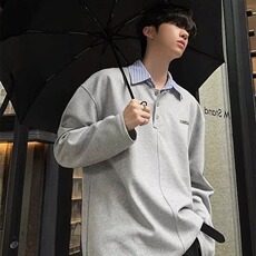 美式复古衬衣领卫衣男假两件拼接长袖T恤POLO衫513APL2354P39，男装T恤，星座513A