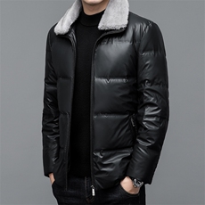 中年男士皮羽绒服爸爸装冬季加厚保暖上衣男装商务休闲新款外套，男装羽绒服，电商B212（原钱塘6029）
