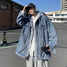 假两件牛仔外套男连帽高街帅气2023春秋新款ins宽松夹克W4666-P70，男装大码男装，星座412-2