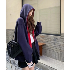 抖音得物二开美式高街重磅结构双层撞色连帽卫衣开衫外套W116，女装短外套，电商A486-1