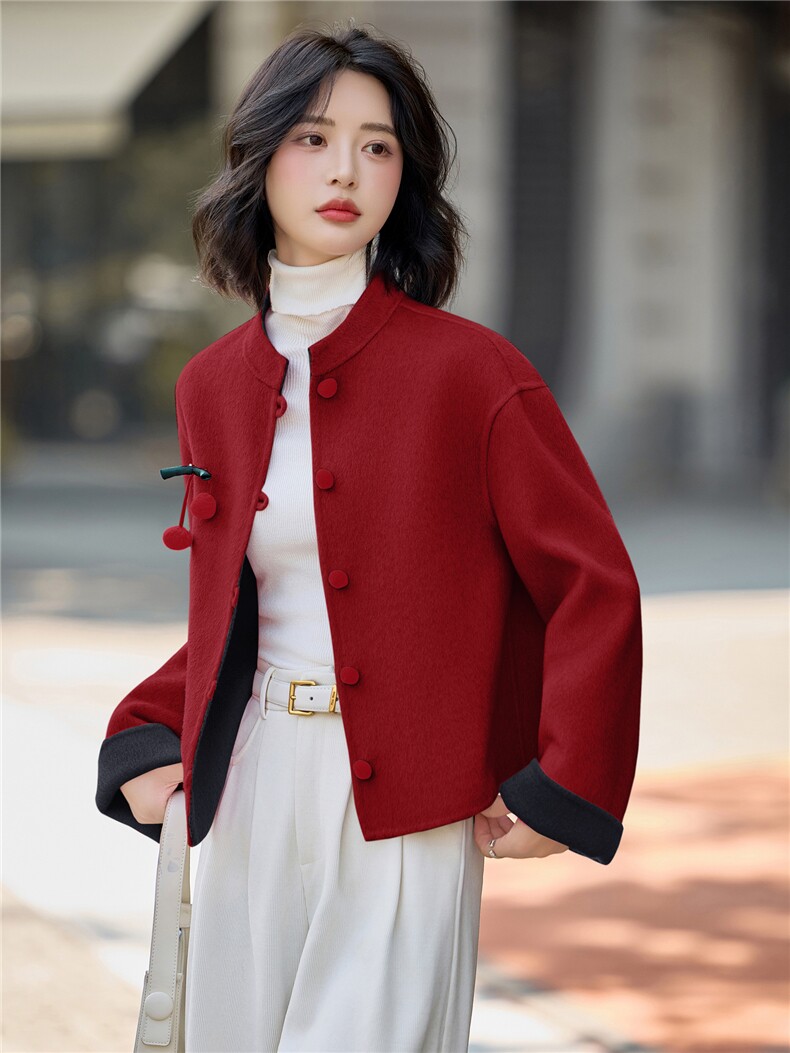 100%绵羊毛2025冬季新款时尚双面绵羊毛外套女,女装双面呢大衣,美沁