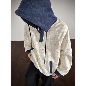 WY10158-特P55 控98 新款连帽撞色解构拼接大码男宽松情侣卫衣图片