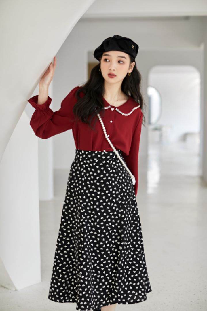 珍珠领?爱心半裙，女装半身裙，咔柠