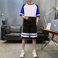 青少年新款夏季短袖短裤潮牌T恤套装男宽松圆领两件套F214P58,男装休闲套装,电商A086