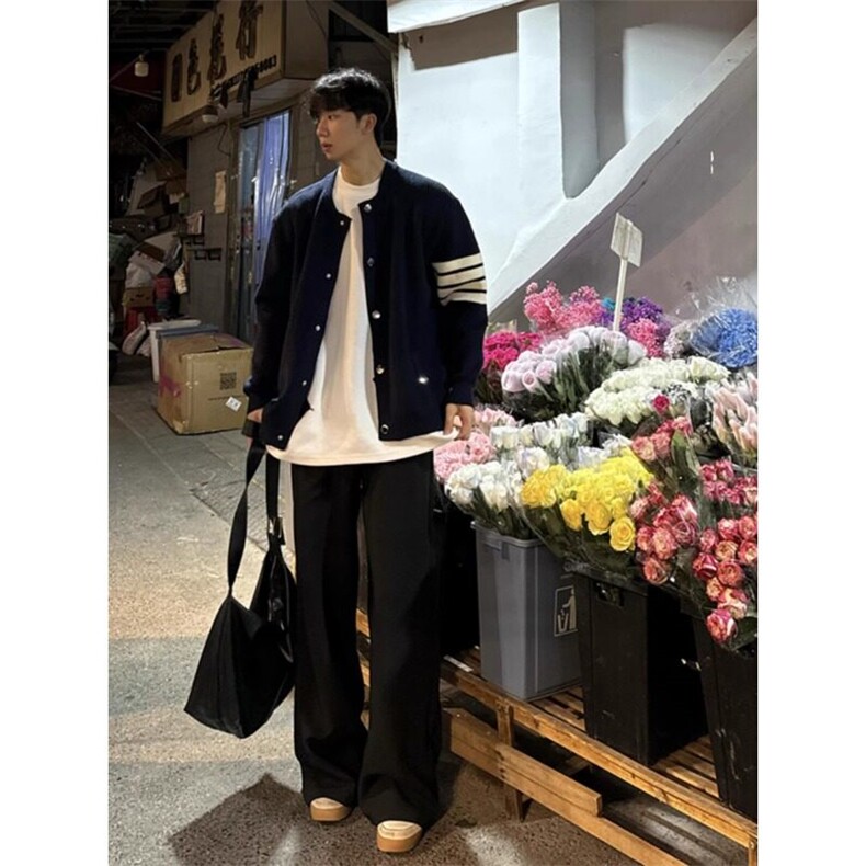 蓝色开衫毛衣四条杠学院风潮流针织衫MY275特P55,男装针织衫/毛衣,星座908-1