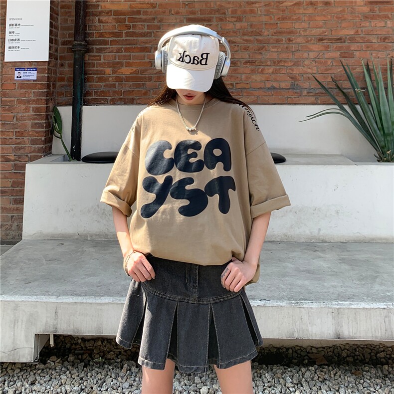 2023情侣装夏季新款美式高街字母印花圆领宽松半袖T恤潮D290P33,男装T恤,电商A335-1（原A458）