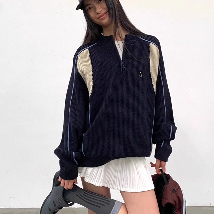 1506-1/MM2781/P69冬季半拉链拼接撞色毛衣男女同款复古潮流保暖,男装针织衫/毛衣,星座1506-1