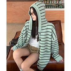 条纹连帽毛衣开衫女秋装新款韩版百搭针织衫外搭上衣MH33，男装针织衫/毛衣，星座1116A（原606A-3）