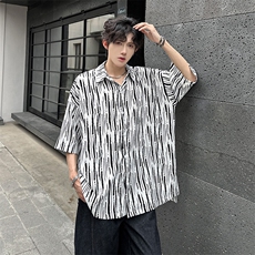 现货夏季经典斑马纹凉感ins风宽松潮男衬衫A071-C53-P38，男装衬衫，电商A071