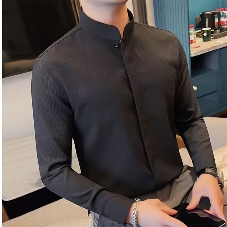 [006]立领条纹衬衫男长袖时尚弹力修身休闲衬衣A079-2086-P40,男装衬衫,电商A079