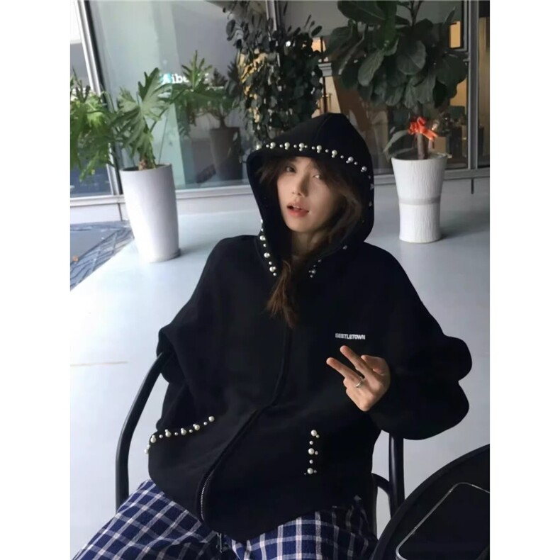 网图现货美式宽松钉珠连帽卫衣W609/特P50，女装卫衣/绒衫，星座205-3