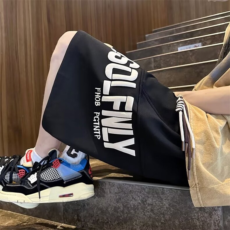 美式短裤男发泡印花设计感小众休闲运动夏季阔腿五分裤潮DR27-P36图片