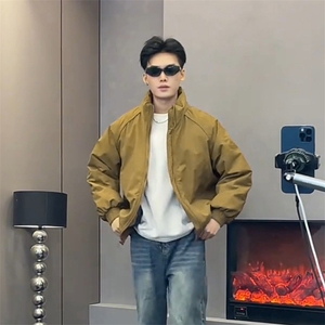 现货美式高街休闲夹克冬季三防立领纯色户外工装加厚棉服外套图片