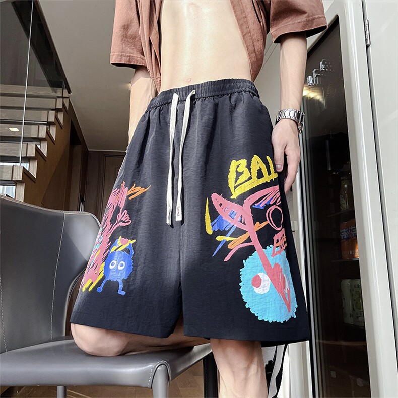 冰丝短裤男士夏季薄款速干沙滩五分裤多巴胺穿搭宽松休闲运动裤子,男装牛仔裤,星座505-2（原电商A260-1)