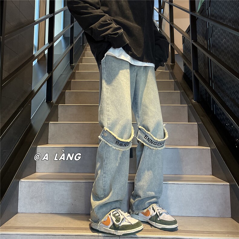 XZ612-K923-P55控68现货！秋款~字母装饰条毛边复古水洗牛仔裤,男装牛仔裤,星座612