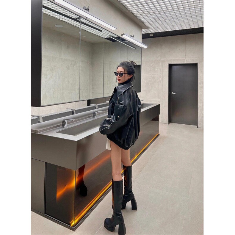 网络图现货高街皮衣夹克外套常规新款流行慵懒长袖RA105-P98图片