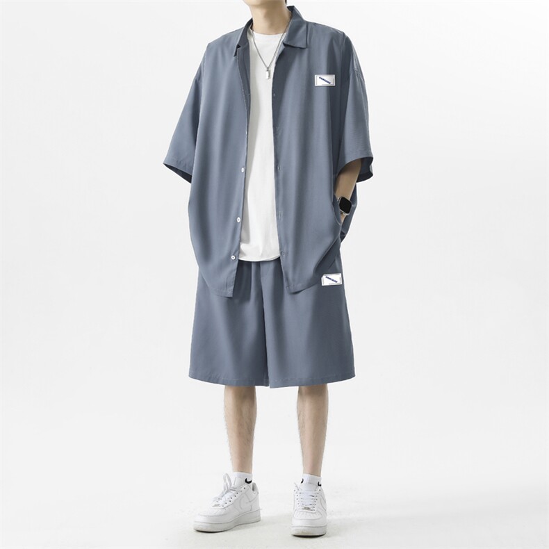 2024夏季冰丝百搭舒适短袖衬衫套装男薄款宽松休闲TZ005-特批-60,男装衬衫,星座718-1