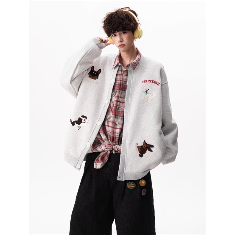 美式趣味毛巾绣慵懒卫衣开衫男女秋冬情侣棒球服潮SX1010P51,女装职业装,星座1112-1