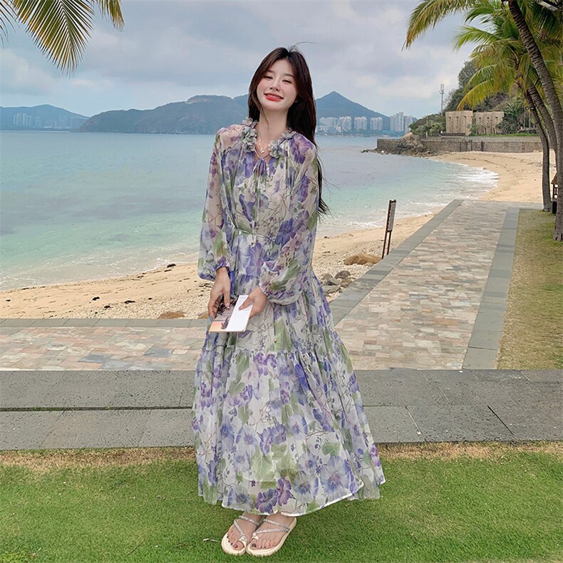 温柔风法式油画碎花连衣裙女夏2025新款长裙独特绝美巨好看度假风,女装连衣裙,2C029