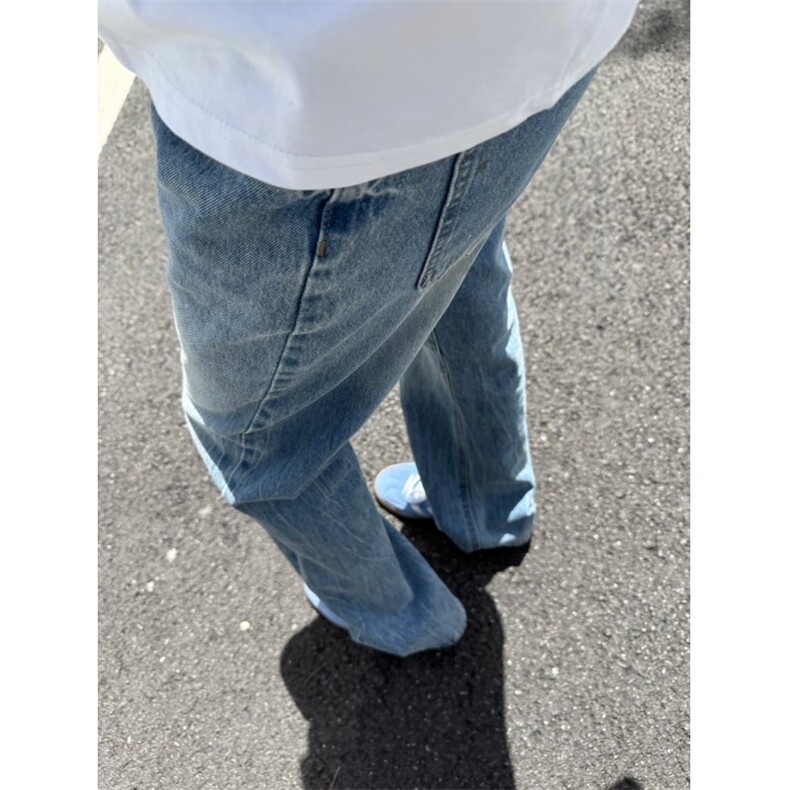 蓝色闪电纹牛仔裤男美式高街加绒款修身直筒微喇裤513ACK2543P52,男装牛仔裤,星座513A