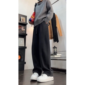 黑灰色镰刀卫裤男女重磅宽松休闲阔腿弯刀裤SK106 P46图片