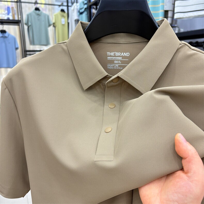 夏季冰丝无痕短袖POLO衫男士翻领凉感T恤衫纯色上衣服商务半袖衫,男装T恤,电商B212（原钱塘6029）